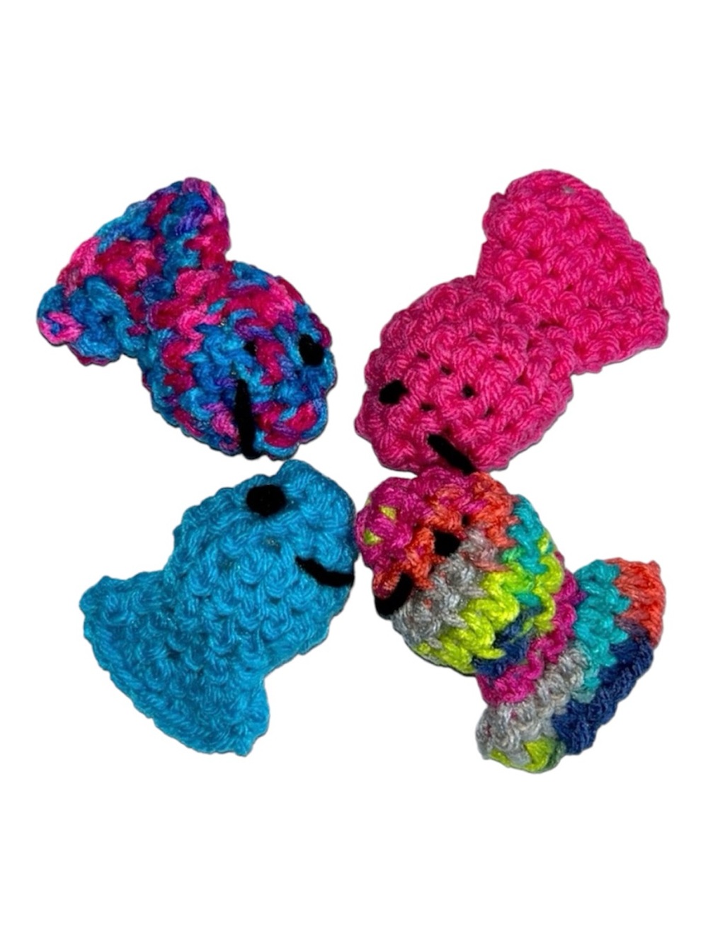 Hand Crafted Colorful Crocheted Organic Catnip Four Interactive Fish Cat Toys
